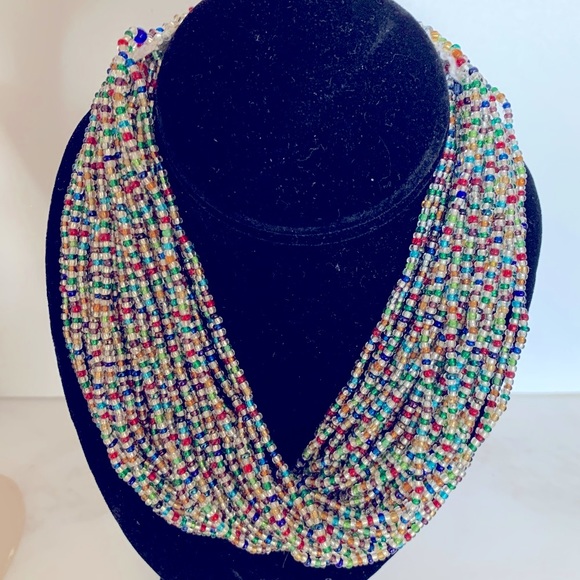 Jewelry - Bead Necklace Iridescent Glass Multi Colors